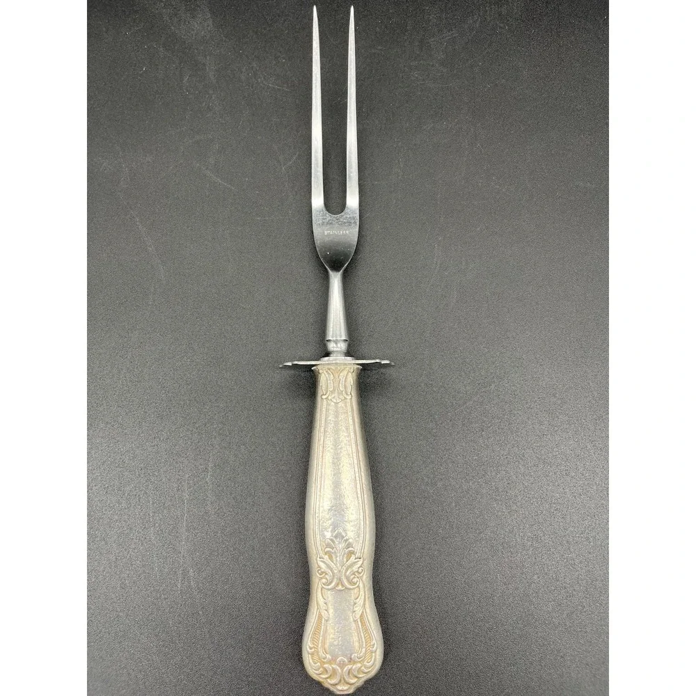 Vintage Silver Plated Meat Carving Fork Scroll Pattern